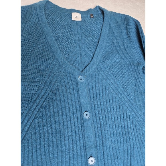 CABI Deco Button Front Cardigan V-Neck Teal Green Blue L Layer Preppy - Picture 4 of 9